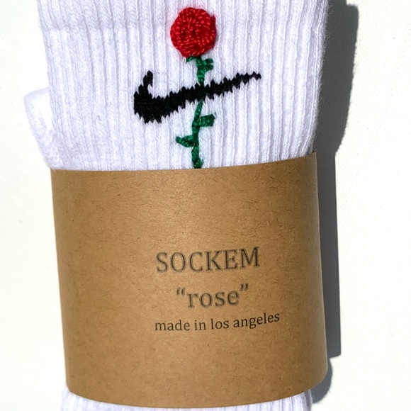 Hand Embroidered Rose Nike Sock by @sockem - Picture 5 of 5